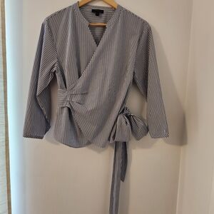 J. Crew Blue and White Striped Wrap Top